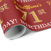 Red, Imitation Gold Look "71. BIRTHDAY" Geschenkpapier (Rolleneckpunkt)