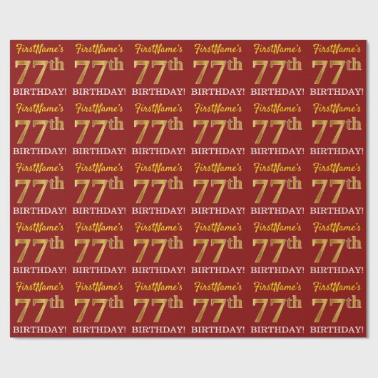 Red, Imitation Gold Look "77. GEBURTSTAG" Geschenkpapier (Flach)