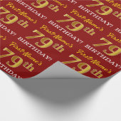 Red, Imitation Gold Look "79. GEBURTSTAG" Geschenkpapier (Ecke)