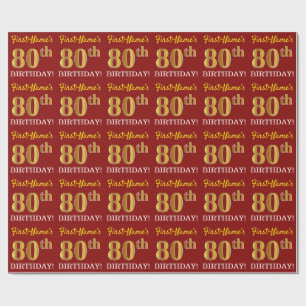 Red, Imitation Gold Look "80. GEBURTSTAG" Geschenkpapier