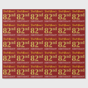 Red, Imitation Gold Look "82. BIRTHDAY" Geschenkpapier