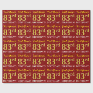 Red, Imitation Gold Look "83. BIRTHDAY" Geschenkpapier