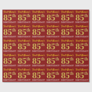 Red, Imitation Gold Look "85. GEBURTSTAG" Geschenkpapier