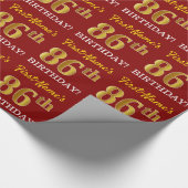 Red, Imitation Gold Look "86. GEBURTSTAG" Geschenkpapier (Ecke)