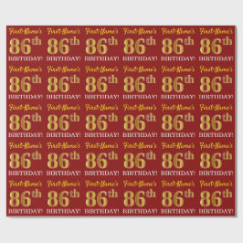 Red, Imitation Gold Look "86. GEBURTSTAG" Geschenkpapier