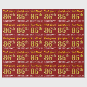 Red, Imitation Gold Look "86. GEBURTSTAG" Geschenkpapier