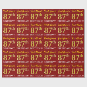 Red, Imitation Gold Look "87. BIRTHDAY" Geschenkpapier