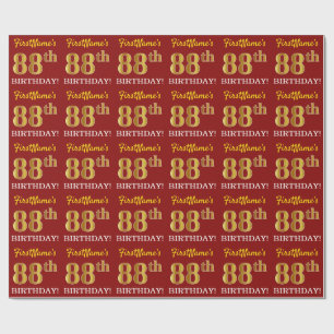 Red, Imitation Gold Look "88. BIRTHDAY" Geschenkpapier