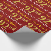Red, Imitation Gold Look "92. BIRTHDAY" Geschenkpapier (Ecke)