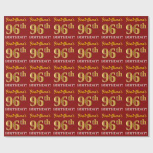 Red, Imitation Gold Look "96. BIRTHDAY" Geschenkpapier