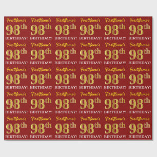 Red, Imitation Gold Look "98. BIRTHDAY" Geschenkpapier