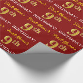 Red, Imitation Gold Look "9. BIRTHDAY" Geschenkpapier (Ecke)