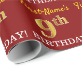 Red, Imitation Gold Look "9. BIRTHDAY" Geschenkpapier (Rolleneckpunkt)