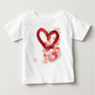 Red Imitats Glitzer Heart & Heart Cluster Baby T-shirt