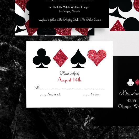 Red Imitats Glitzer Las Vegas Wedding RSVP Replikk Karte