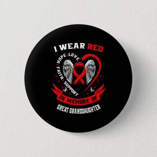 Red In Memory Of Great Granddaughter Heart Disease Button (Vorderseite)