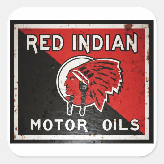 Red Indian Motor Oil Sign Rusted zu. Quadratischer Aufkleber (Vorderseite)