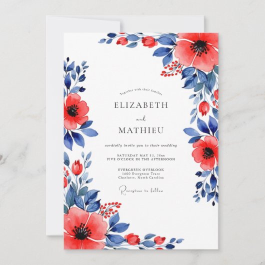Red Indigo Botanical Summer Wedding Einladung (Vorderseite)