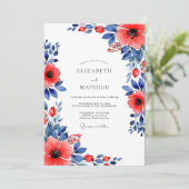 Red Indigo Botanical Summer Wedding Einladung (Stehend Vorderseite)