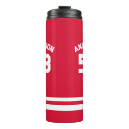Red Individuelle Name & Number Sports Fan Thermosbecher