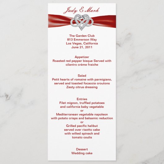 Red Infinity Heart Wedding Menu Card Menükarte (Vorderseite)