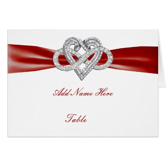 Red Infinity Heart Wedding Table Platzkarte (Vorderseite (Horizontal))