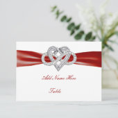 Red Infinity Heart Wedding Table Platzkarte (Stehend Vorderseite)