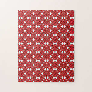 Red Interlocking Rhombusse Geometric Zig Zag Lines Puzzle