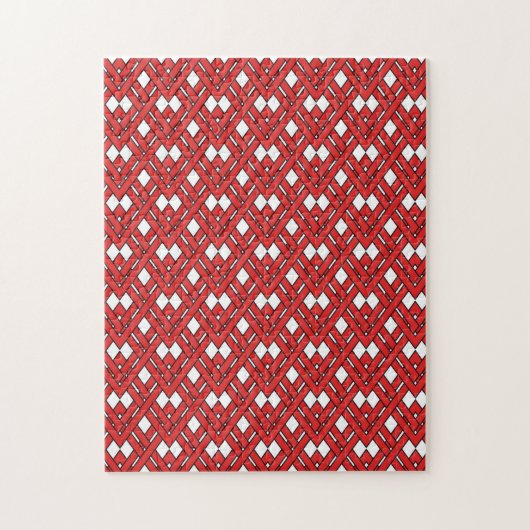Red Interlocking Rhombusse Geometric Zig Zag Lines Puzzle (Vertikal)
