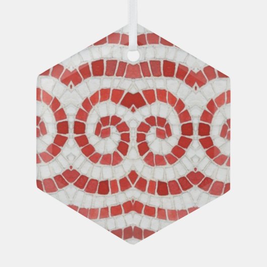 RED IONIC MOSAIC Glas Hexagon Ornament (Vorderseite)