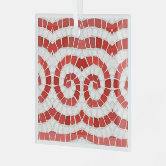 RED IONIC MOSAIC Glas Square Ornament (Vorderseite links)
