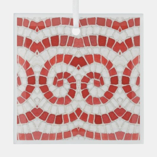 RED IONIC MOSAIC Glas Square Ornament (Vorderseite)