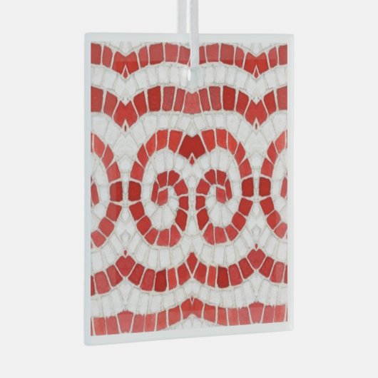 RED IONIC MOSAIC Glas Square Ornament (Vorderseite Rechts)