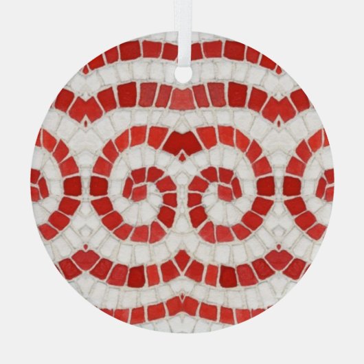 RED IONIC MOSAIC Glass Circle Ornament (Rückseite)