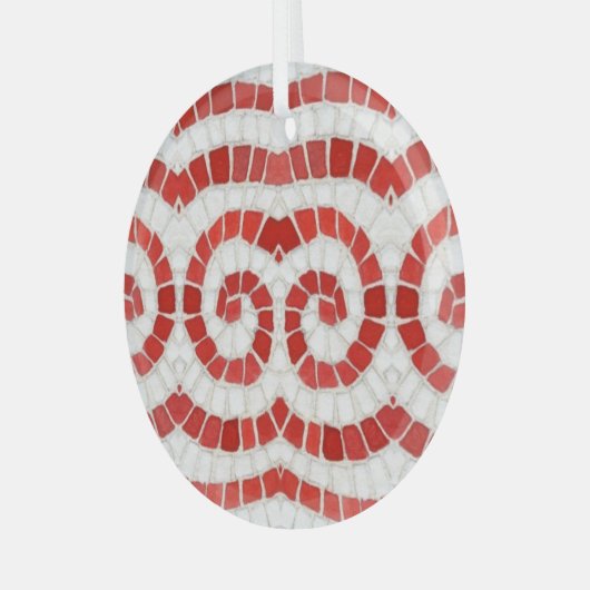 RED IONIC MOSAIC Glass Circle Ornament (Vorderseite links)