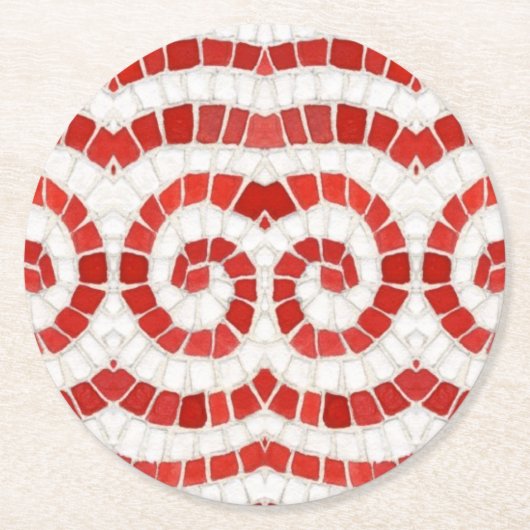 RED IONIC MOSAIC Round Paper Untersetzer (Vorderseite)