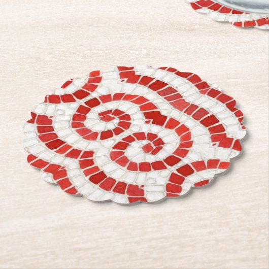 RED IONIC MOSAIC Scalloise Round Paper Untersetzer (angewinkelt)