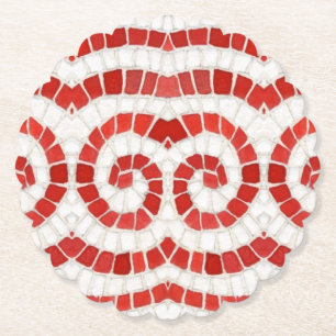 RED IONIC MOSAIC Scalloise Round Paper Untersetzer
