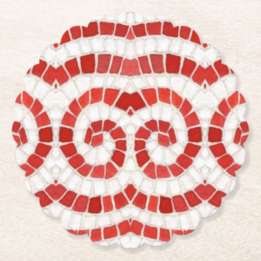 RED IONIC MOSAIC Scalloise Round Paper Untersetzer (Vorderseite)