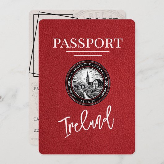 Red Ireland Passport Save the Date (Vorne/Hinten)