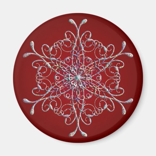 Red Iridescent Snowflake Magnet (Vorne)