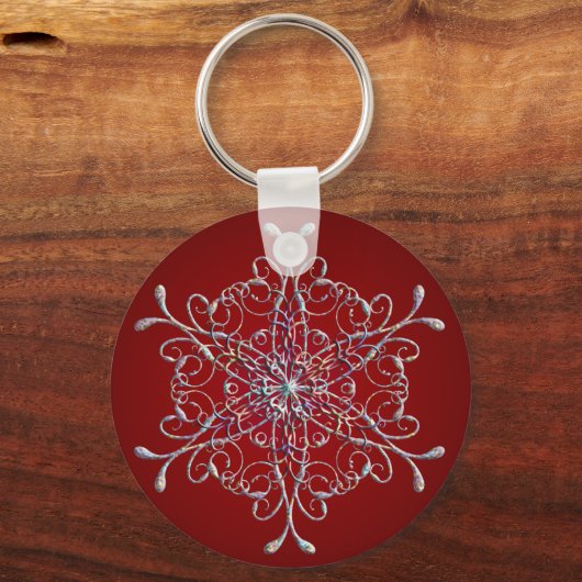 Red Iridescent Snowflake Schlüsselanhänger (Vorderseite)