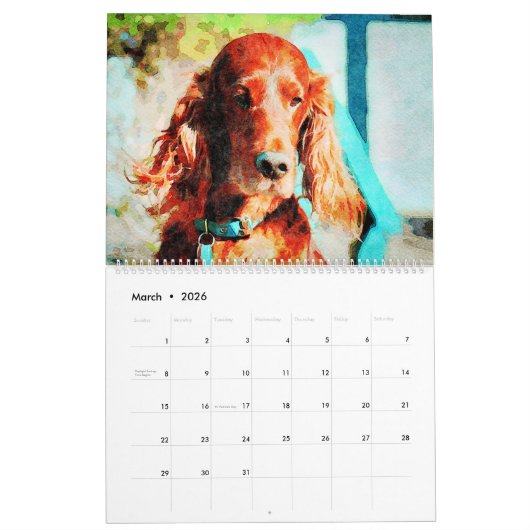Red Irish Setter Dog Breed Owner Lover Geschenk Kalender (Mär 2026)