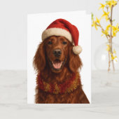 Red / Irish Setter in a Santa hat Christmas card Karte (Gelbe Blume)