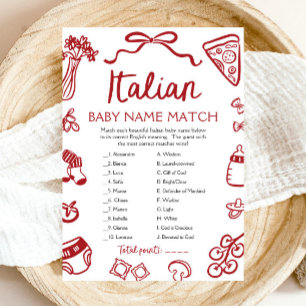Red Italian Baby Name Match Baby Shower Game Einladung