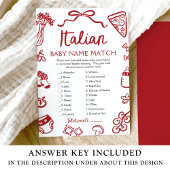 Red Italian Baby Name Match Baby Shower Game Einladung