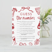 Red Italian Guess the Number Brautparty Game Einladung (Stehend Vorderseite)