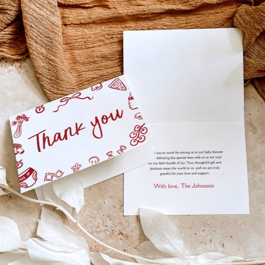 Red Italian Hand Drawing Baby Dusche Danke Karte
