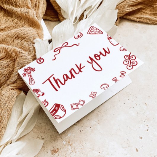 Red Italian Hand Drawing Baby Dusche Danke Karte