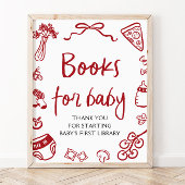 Red Italian Hand Drawing Baby Shower Books for Bab Poster